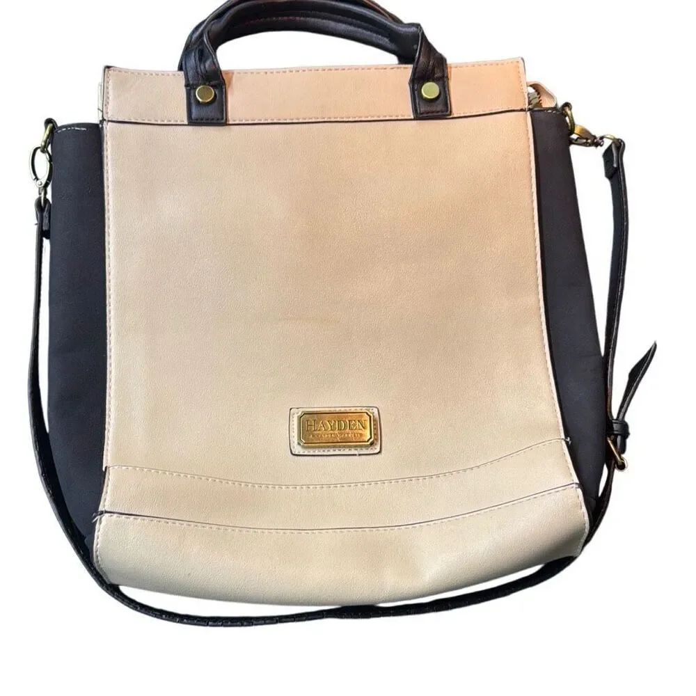 Hayden Women's Cream Black Crossbody Vegan Leather Handbag Hernnett Tote Bag